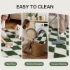 GENIMO 5×7 Vintage Floral Area Rug, Soft Microfiber Washable Rug with Non-Slip Backing, Beige Carpet for Living Room, Bedroom and Dining Room(Checkered-green White)