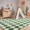 GENIMO 5×7 Vintage Floral Area Rug, Soft Microfiber Washable Rug with Non-Slip Backing, Beige Carpet for Living Room, Bedroom and Dining Room(Checkered-green White)