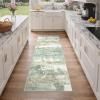 GENIMO 5×7 Vintage Floral Area Rug, Soft Microfiber Washable Rug with Non-Slip Backing, Beige Carpet for Living Room, Bedroom and Dining Room(Light Green)