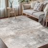 GENIMO 5×7 Vintage Floral Area Rug, Soft Microfiber Washable Rug with Non-Slip Backing, Beige Carpet for Living Room, Bedroom and Dining Room(Light Grey Brown)