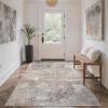 GENIMO 5×7 Vintage Floral Area Rug, Soft Microfiber Washable Rug with Non-Slip Backing, Beige Carpet for Living Room, Bedroom and Dining Room(Light Grey Brown)