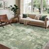 GENIMO 5×7 Vintage Floral Area Rug, Soft Microfiber Washable Rug with Non-Slip Backing, Beige Carpet for Living Room, Bedroom and Dining Room(Olive Green)