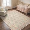 GENIMO 5×7 Vintage Floral Area Rug, Soft Microfiber Washable Rug with Non-Slip Backing, Beige Carpet for Living Room, Bedroom and Dining Room(Pink)