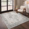 GENIMO 5×5 Area Rugs for Living Room, Machine Washable Rug, Non Slip Indoor Vintage Rug, Low Pile Lightweight Chenille Print Carpet for Bedroom Dining Room Home Office, Light Taupe Brown