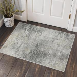 GENIMO 2×3 Rugs for Entryway Entrance, Modern Machine Washable Rug Ultra Soft Indoor Area Rugs 2×3 for Bedroom Kitchen Bathroom, Lightweight Low Pile Carpet with Non Slip Backing, Mist Grey
