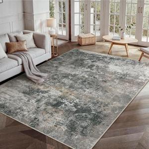 GENIMO 5×7 Vintage Floral Area Rug, Soft Microfiber Washable Rug with Non-Slip Backing, Beige Carpet for Living Room, Bedroom and Dining Room(Black Grey)