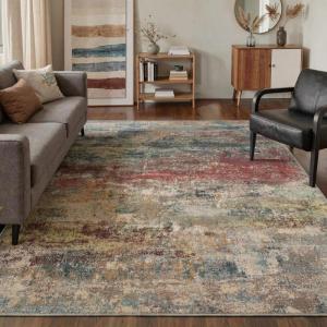 GENIMO 5×7 Vintage Floral Area Rug, Soft Microfiber Washable Rug with Non-Slip Backing, Beige Carpet for Living Room, Bedroom and Dining Room(Bloom Red)