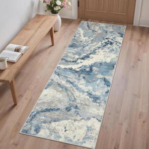 GENIMO 5×7 Vintage Floral Area Rug, Soft Microfiber Washable Rug with Non-Slip Backing, Beige Carpet for Living Room, Bedroom and Dining Room(Blue Grey)