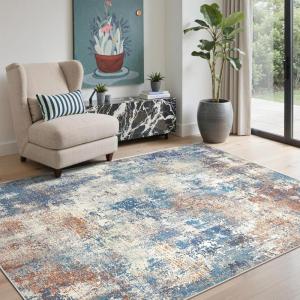 GENIMO 5×7 Vintage Floral Area Rug, Soft Microfiber Washable Rug with Non-Slip Backing, Beige Carpet for Living Room, Bedroom and Dining Room(Blue Rust)