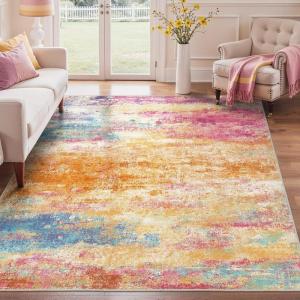 GENIMO 5×7 Vintage Floral Area Rug, Soft Microfiber Washable Rug with Non-Slip Backing, Beige Carpet for Living Room, Bedroom and Dining Room(Galaxy)