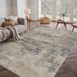 GENIMO 5×7 Vintage Floral Area Rug, Soft Microfiber Washable Rug with Non-Slip Backing, Beige Carpet for Living Room, Bedroom and Dining Room(Grey Beige Deep)