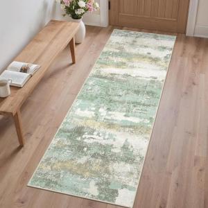 GENIMO 5×7 Vintage Floral Area Rug, Soft Microfiber Washable Rug with Non-Slip Backing, Beige Carpet for Living Room, Bedroom and Dining Room(Light Green)