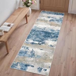 GENIMO 5×7 Vintage Floral Area Rug, Soft Microfiber Washable Rug with Non-Slip Backing, Beige Carpet for Living Room, Bedroom and Dining Room(Sky Blue)