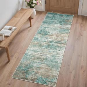 GENIMO 5×7 Vintage Floral Area Rug, Soft Microfiber Washable Rug with Non-Slip Backing, Beige Carpet for Living Room, Bedroom and Dining Room(Teal Brown)