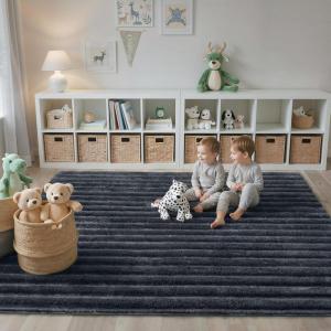 GENIMO 5×7 Vintage Floral Area Rug, Soft Microfiber Washable Rug with Non-Slip Backing, Beige Carpet for Living Room, Bedroom and Dining Room(Wave-pure Grey)