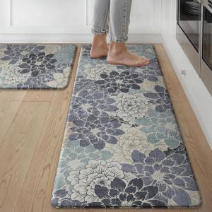 GENIMO Anti Fatigue Kitchen Mats for Floor, Cushioned Non Slip Kitchen Rug, Waterproof Kitchen Floor Mat Runner, Kitchen Mat for Laundry, Sink, Office, Entryway, 17.3″x47″+17.3″x30″, Brown(Navy Blue)