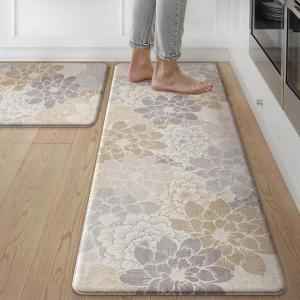 GENIMO Anti Fatigue Kitchen Mats for Floor, Cushioned Non Slip Kitchen Rug, Waterproof Kitchen Floor Mat Runner, Kitchen Mat for Laundry, Sink, Office, Entryway, 17.3″x47″+17.3″x30″, Brown(Milky White)