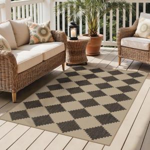 GENIMO Indoor Outdoor Area Rug 5’x8′, Checkered Easy Jute Rug Machine Washable, Easy-Cleaning, Non Slip Plaid Outdoor Carpet for Patio, Living Room, Backyard, Porch, Deck, Balcony(Spaced Diamond)