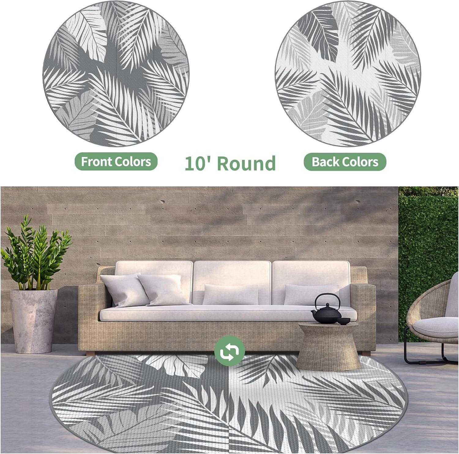 imageGENIMO Outdoor Rug 6 x 9 Waterproof for Patio Clearance Reversible Plastic Straw Camping Mat Lightweight Carpet for Rv Camper Deck Porch Picnic Balcony Beach KBlue amp WhiteGrey White Waterproof