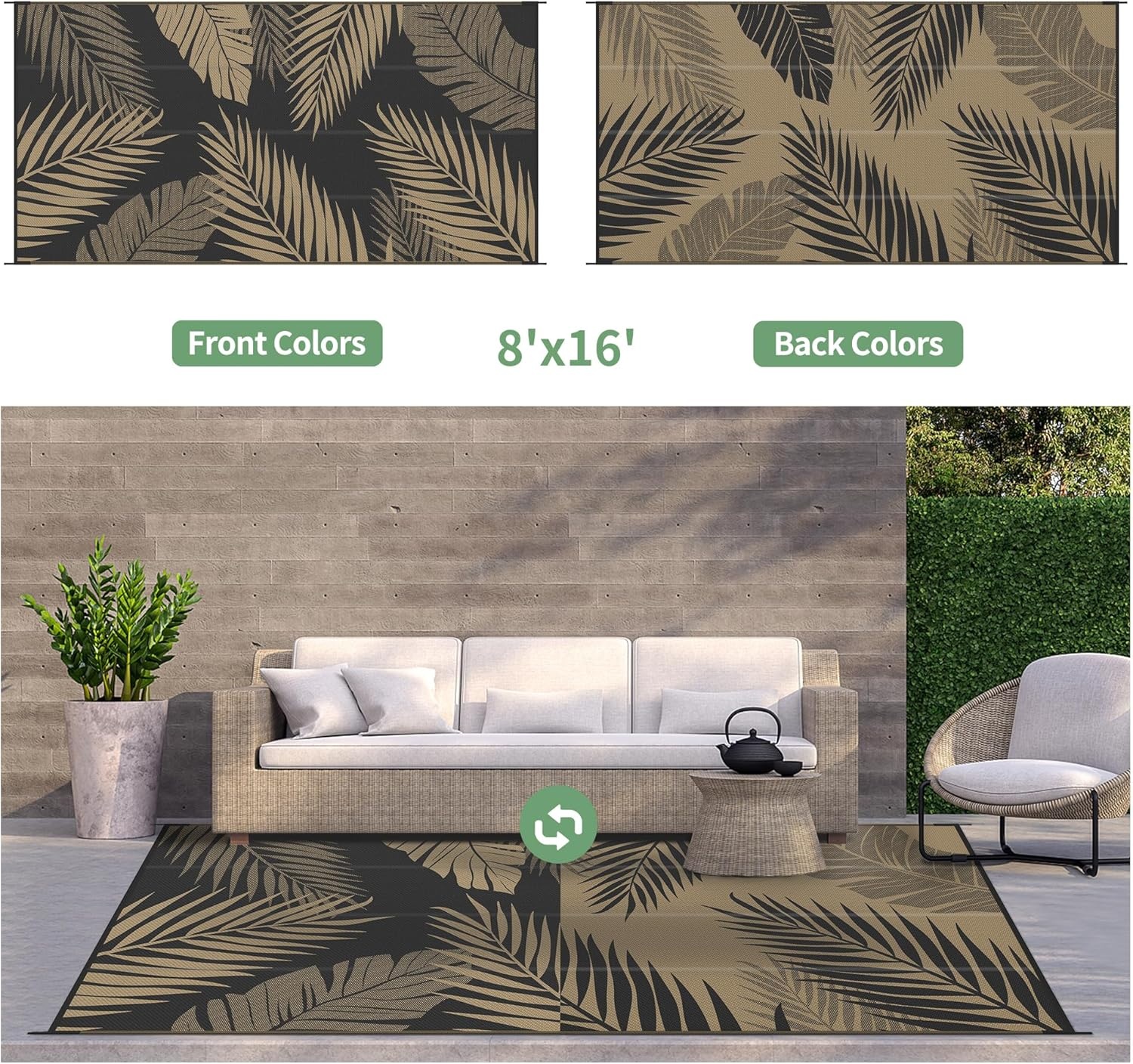 imageGENIMO Outdoor Rug 6 x 9 Waterproof for Patio Clearance Reversible Plastic Straw Camping Mat Lightweight Carpet for Rv Camper Deck Porch Picnic Balcony Beach KBlue amp WhiteBlack Brown Waterproof