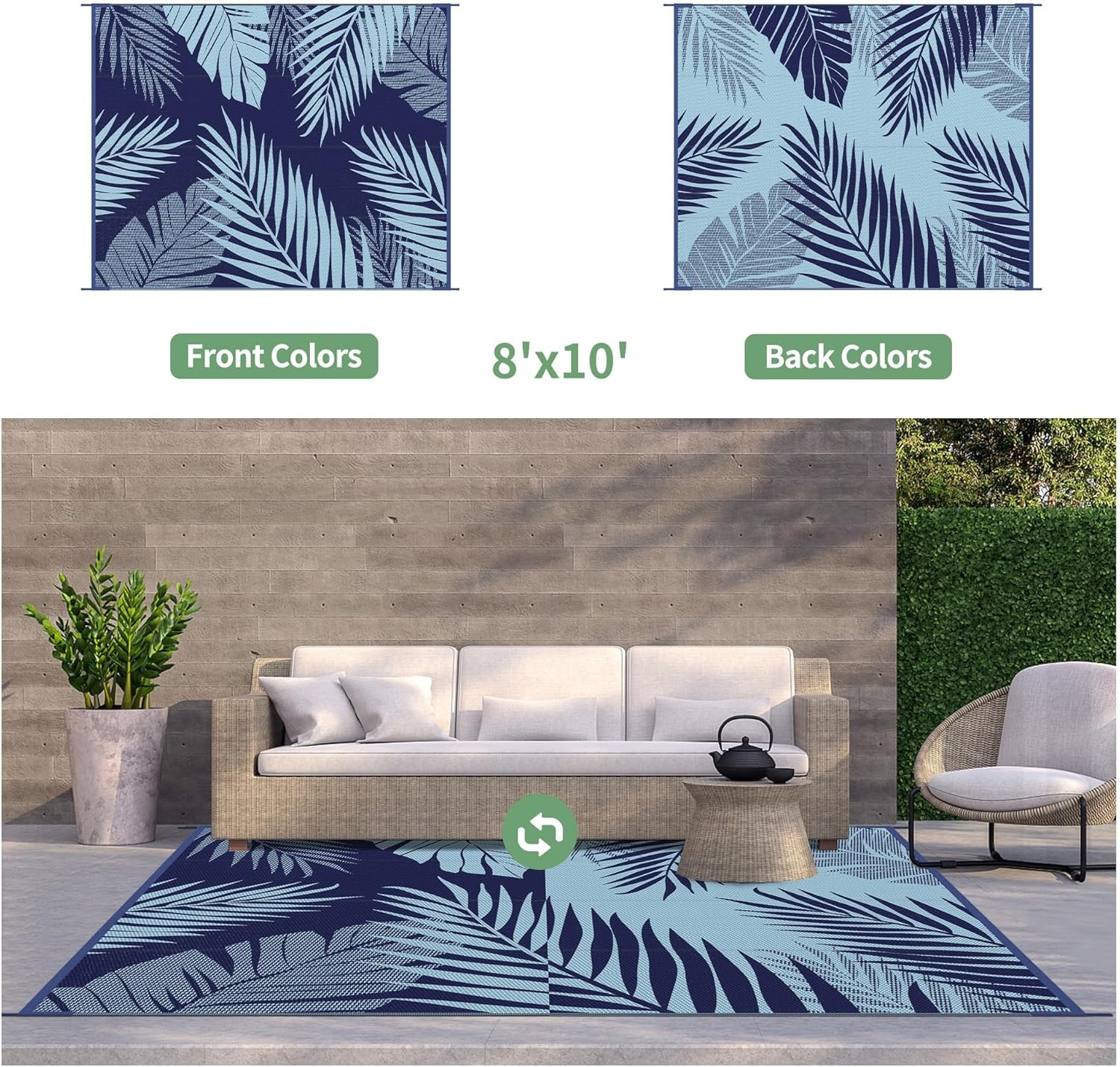 imageGENIMO Outdoor Rug 6 x 9 Waterproof for Patio Clearance Reversible Plastic Straw Camping Mat Lightweight Carpet for Rv Camper Deck Porch Picnic Balcony Beach KBlue amp WhiteNavy Blue Baby Blue Waterproof