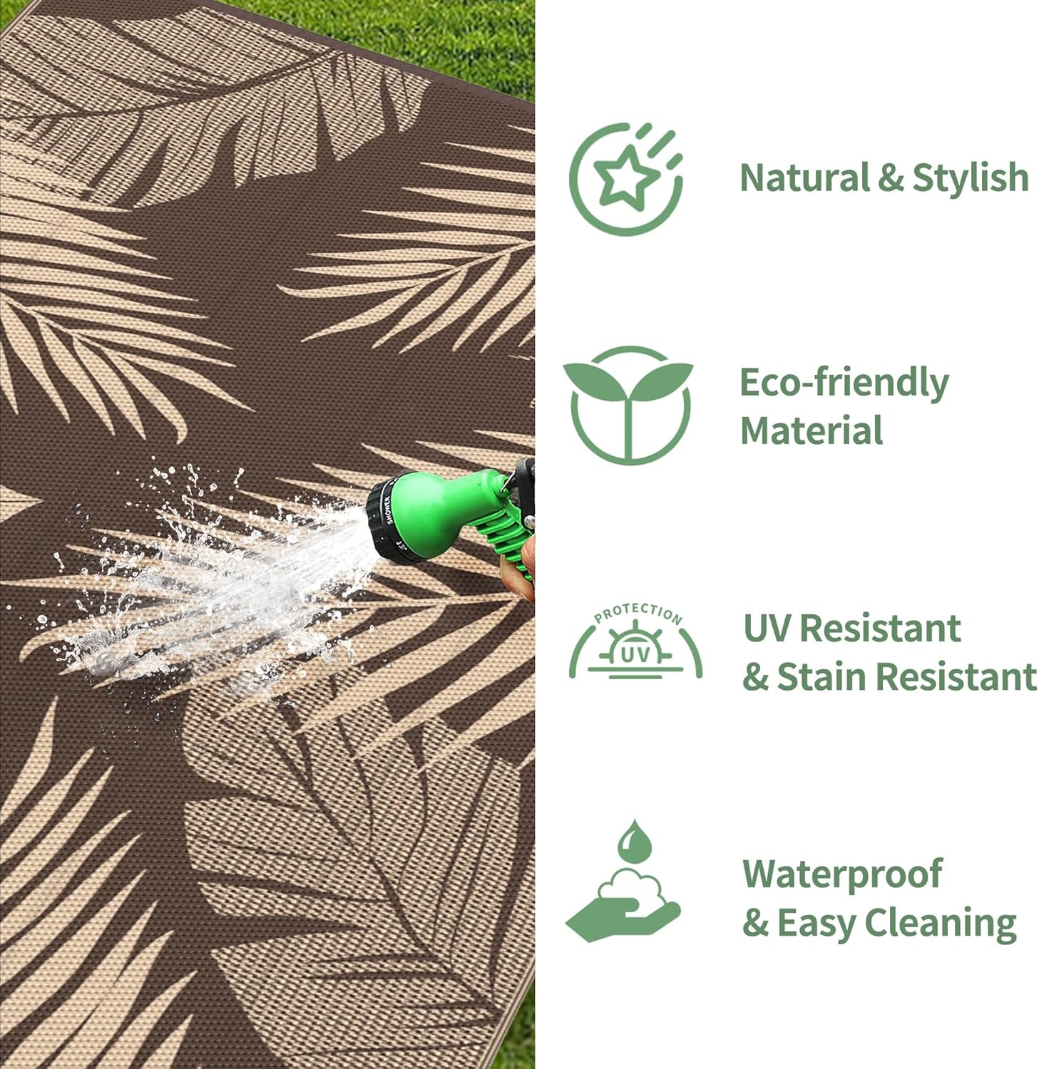 imageGENIMO Outdoor Rug 6 x 9 Waterproof for Patio Clearance Reversible Plastic Straw Camping Mat Lightweight Carpet for Rv Camper Deck Porch Picnic Balcony Beach KBlue amp WhiteCoffee Beige Waterproof