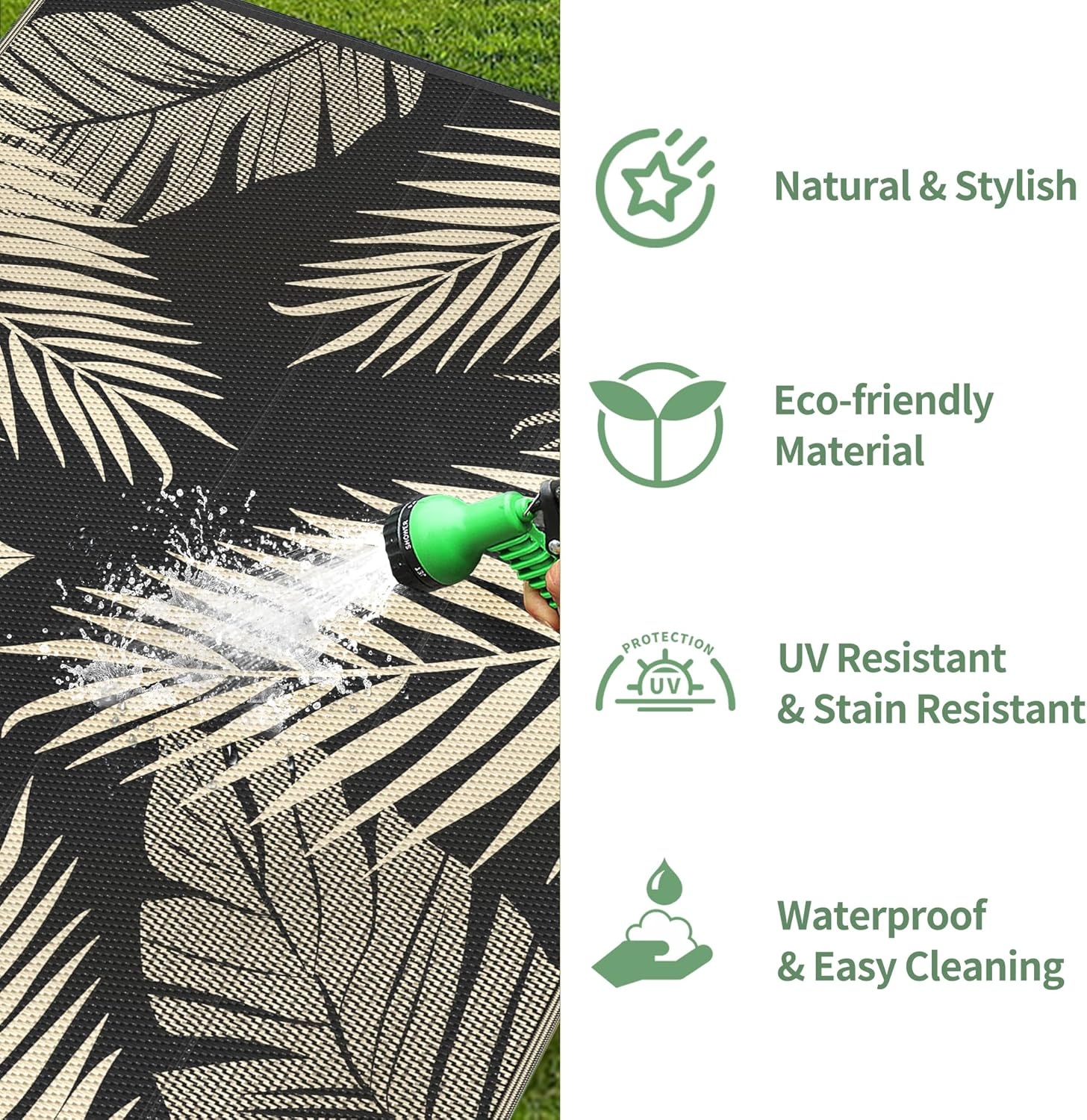 imageGENIMO Outdoor Rug 6 x 9 Waterproof for Patio Clearance Reversible Plastic Straw Camping Mat Lightweight Carpet for Rv Camper Deck Porch Picnic Balcony Beach KBlue amp WhiteBlack Beige Waterproof
