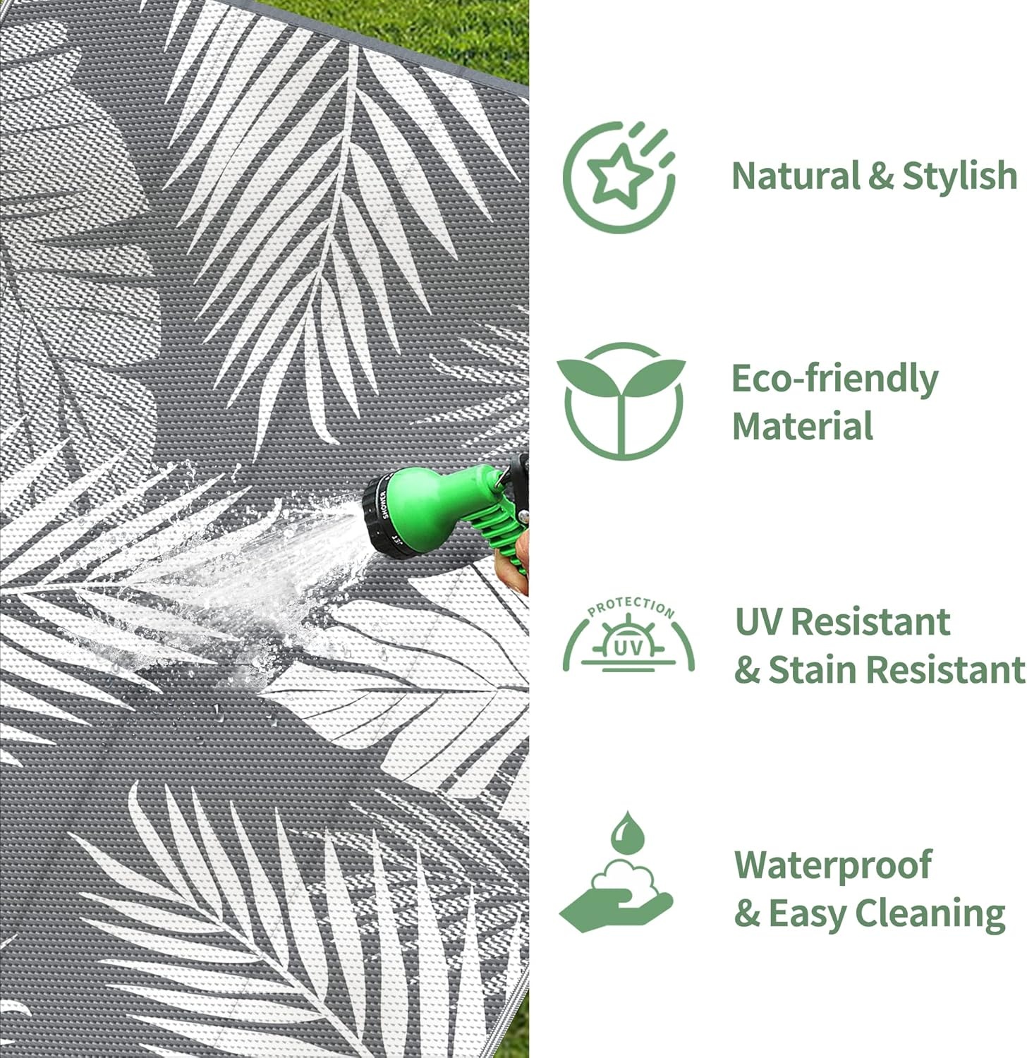 imageGENIMO Outdoor Rug 6 x 9 Waterproof for Patio Clearance Reversible Plastic Straw Camping Mat Lightweight Carpet for Rv Camper Deck Porch Picnic Balcony Beach KBlue amp WhiteGrey White Waterproof