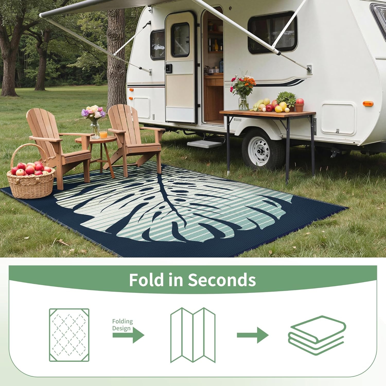 imageGENIMO Outdoor Rug 6 x 9 Waterproof for Patio Clearance Reversible Plastic Straw Camping Mat Lightweight Carpet for Rv Camper Deck Porch Picnic Balcony Beach KBlue amp WhiteJblue Green