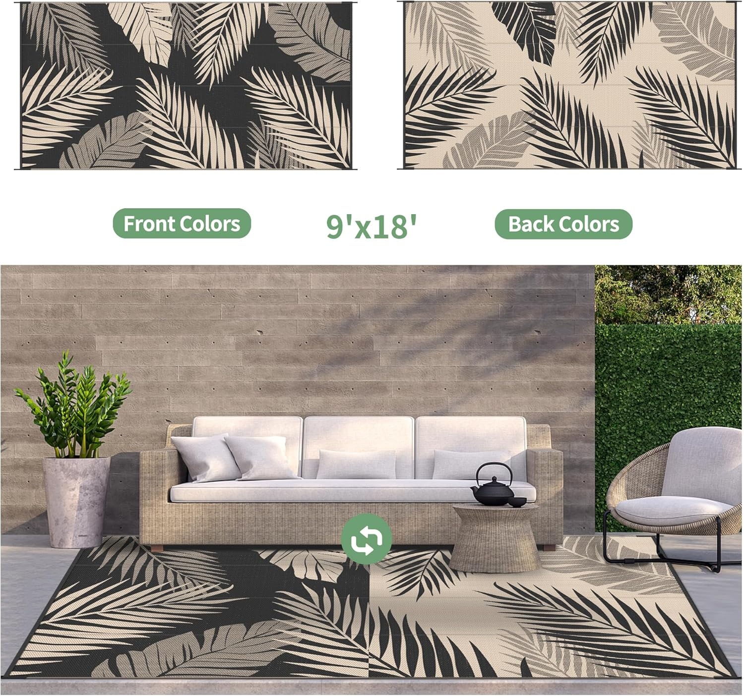 imageGENIMO Outdoor Rug 6 x 9 Waterproof for Patio Clearance Reversible Plastic Straw Camping Mat Lightweight Carpet for Rv Camper Deck Porch Picnic Balcony Beach KBlue amp WhiteBlack Beige Waterproof