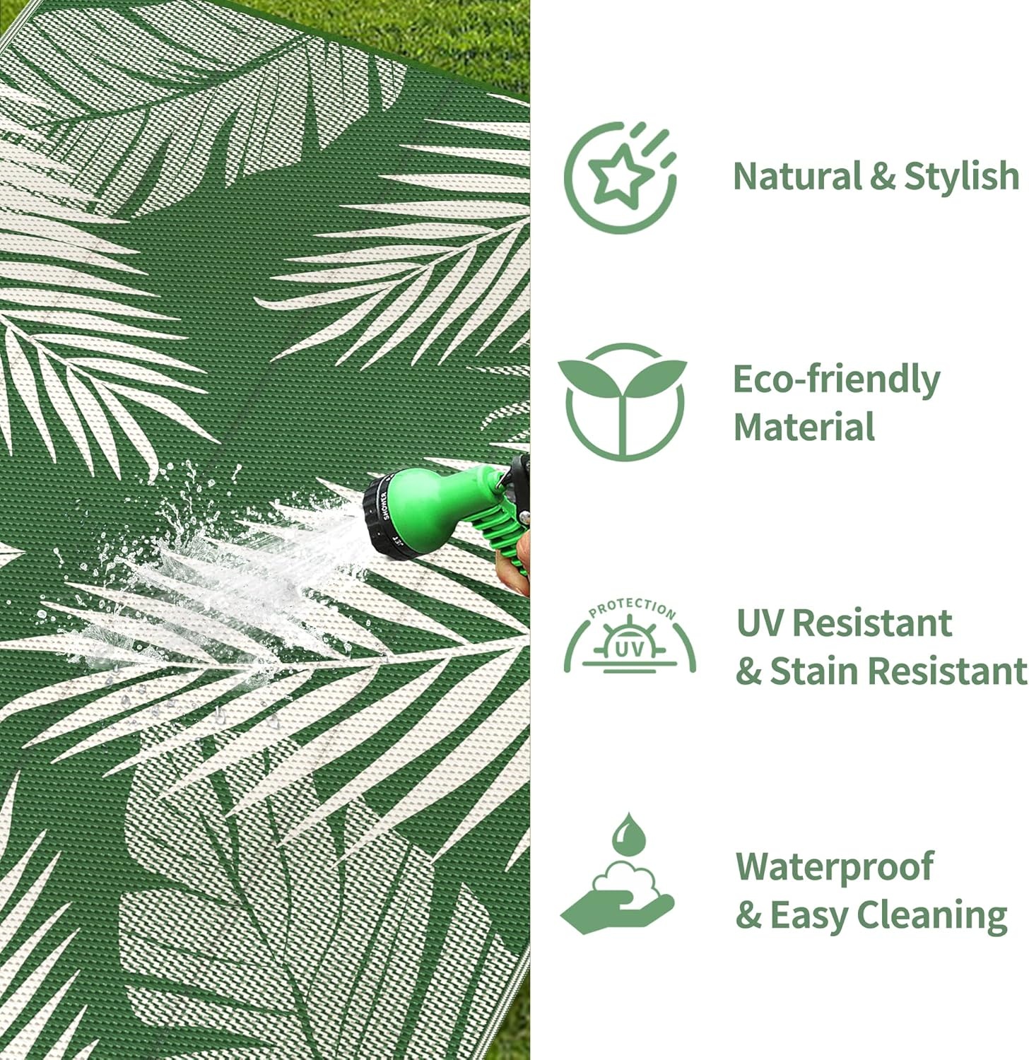 imageGENIMO Outdoor Rug 6 x 9 Waterproof for Patio Clearance Reversible Plastic Straw Camping Mat Lightweight Carpet for Rv Camper Deck Porch Picnic Balcony Beach KBlue amp WhiteDarkgreen White Waterproof