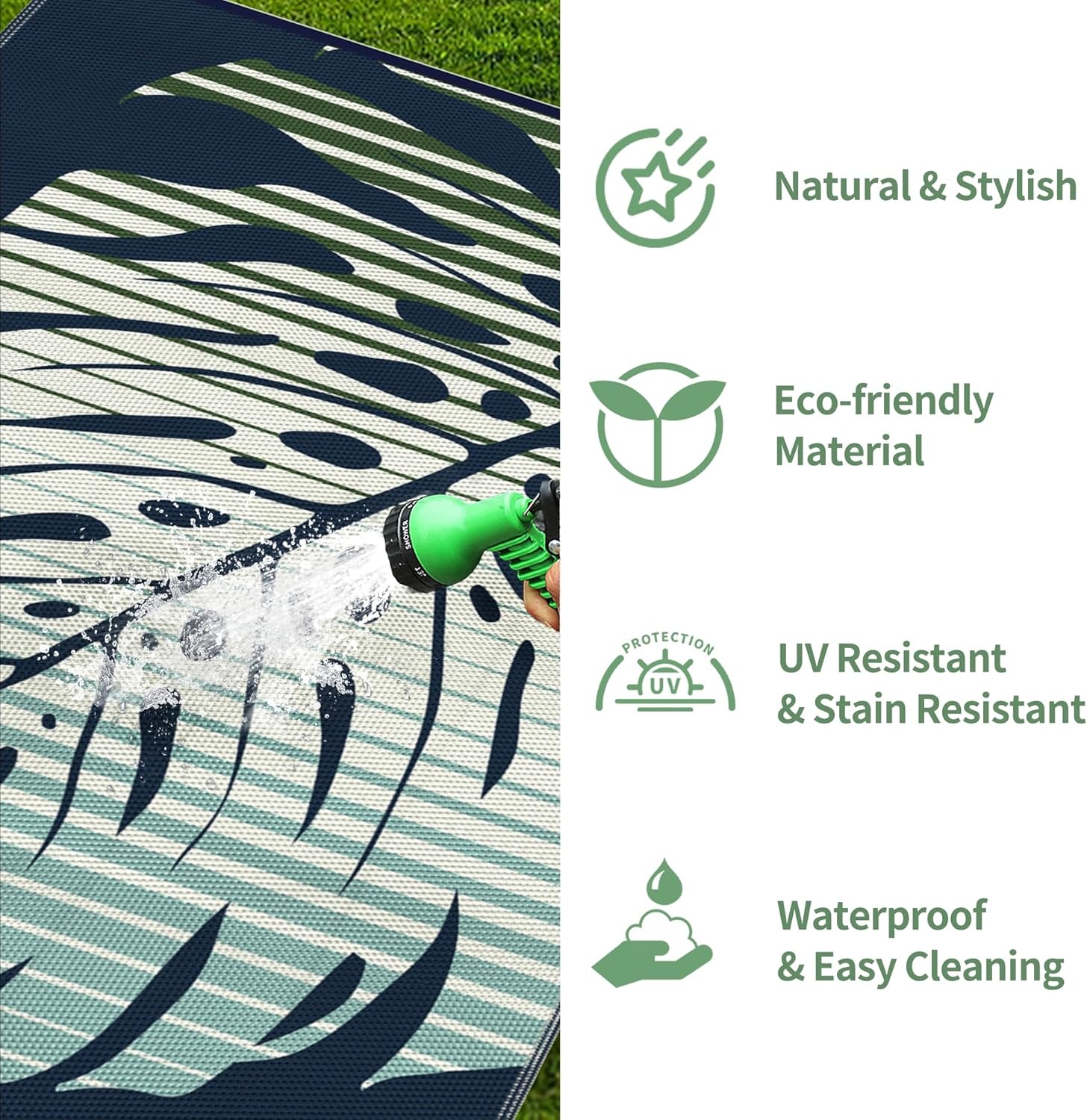 imageGENIMO Outdoor Rug 6 x 9 Waterproof for Patio Clearance Reversible Plastic Straw Camping Mat Lightweight Carpet for Rv Camper Deck Porch Picnic Balcony Beach KBlue amp WhiteJblue Green