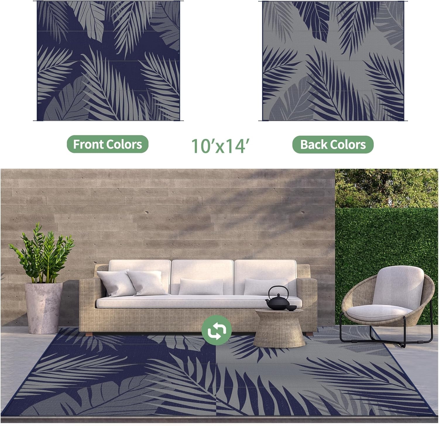 imageGENIMO Outdoor Rug 6 x 9 Waterproof for Patio Clearance Reversible Plastic Straw Camping Mat Lightweight Carpet for Rv Camper Deck Porch Picnic Balcony Beach KBlue amp WhiteNavy Blue Grey Waterproof