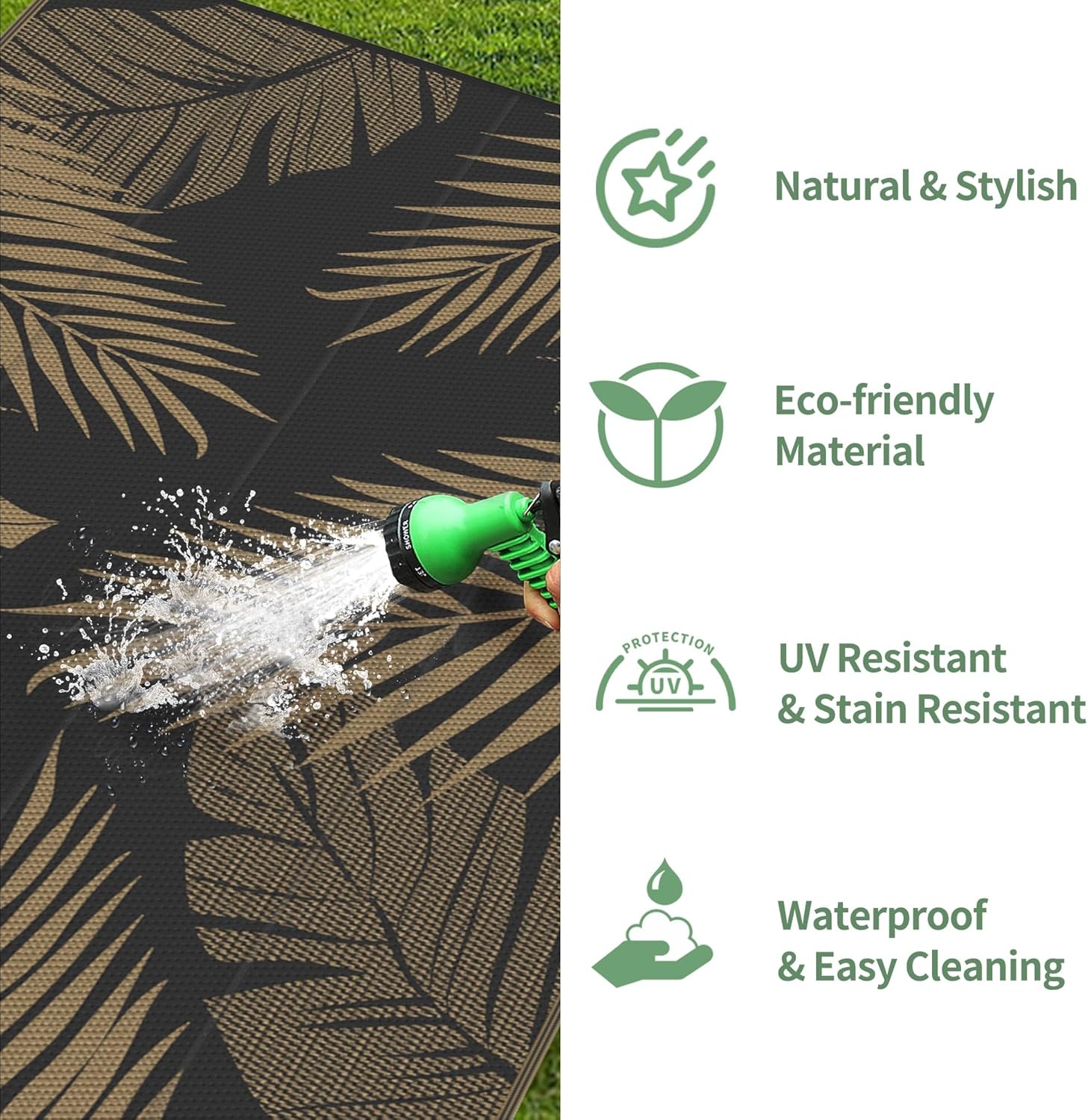 imageGENIMO Outdoor Rug 6 x 9 Waterproof for Patio Clearance Reversible Plastic Straw Camping Mat Lightweight Carpet for Rv Camper Deck Porch Picnic Balcony Beach KBlue amp WhiteBlack Brown Waterproof