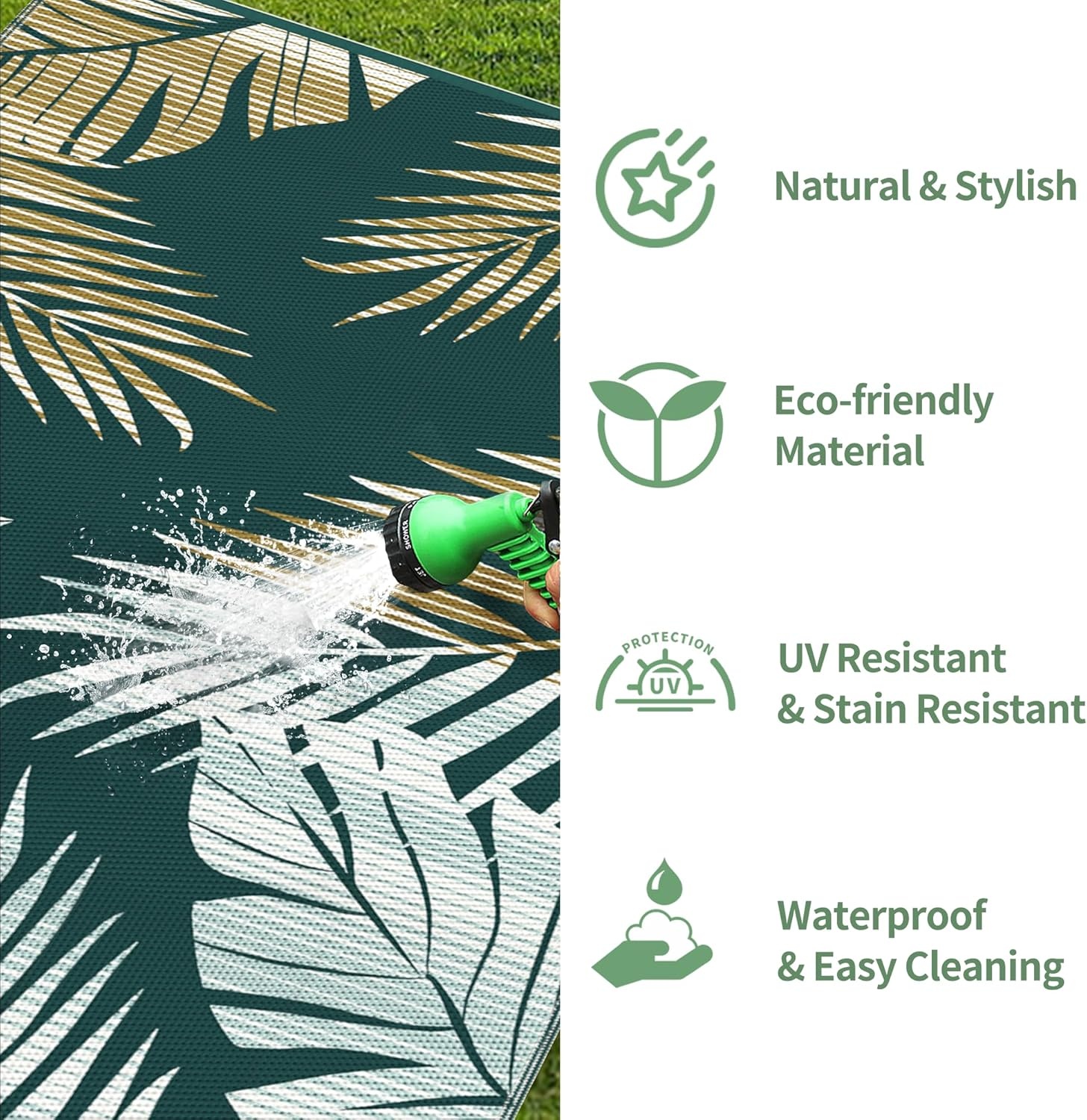 imageGENIMO Outdoor Rug 6 x 9 Waterproof for Patio Clearance Reversible Plastic Straw Camping Mat Lightweight Carpet for Rv Camper Deck Porch Picnic Balcony Beach KBlue amp WhiteYellow Green Waterproof