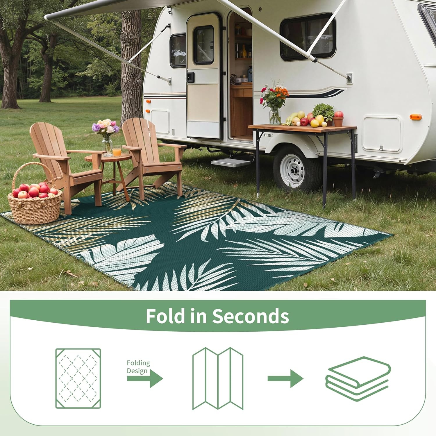 imageGENIMO Outdoor Rug 6 x 9 Waterproof for Patio Clearance Reversible Plastic Straw Camping Mat Lightweight Carpet for Rv Camper Deck Porch Picnic Balcony Beach KBlue amp WhiteYellow Green Waterproof