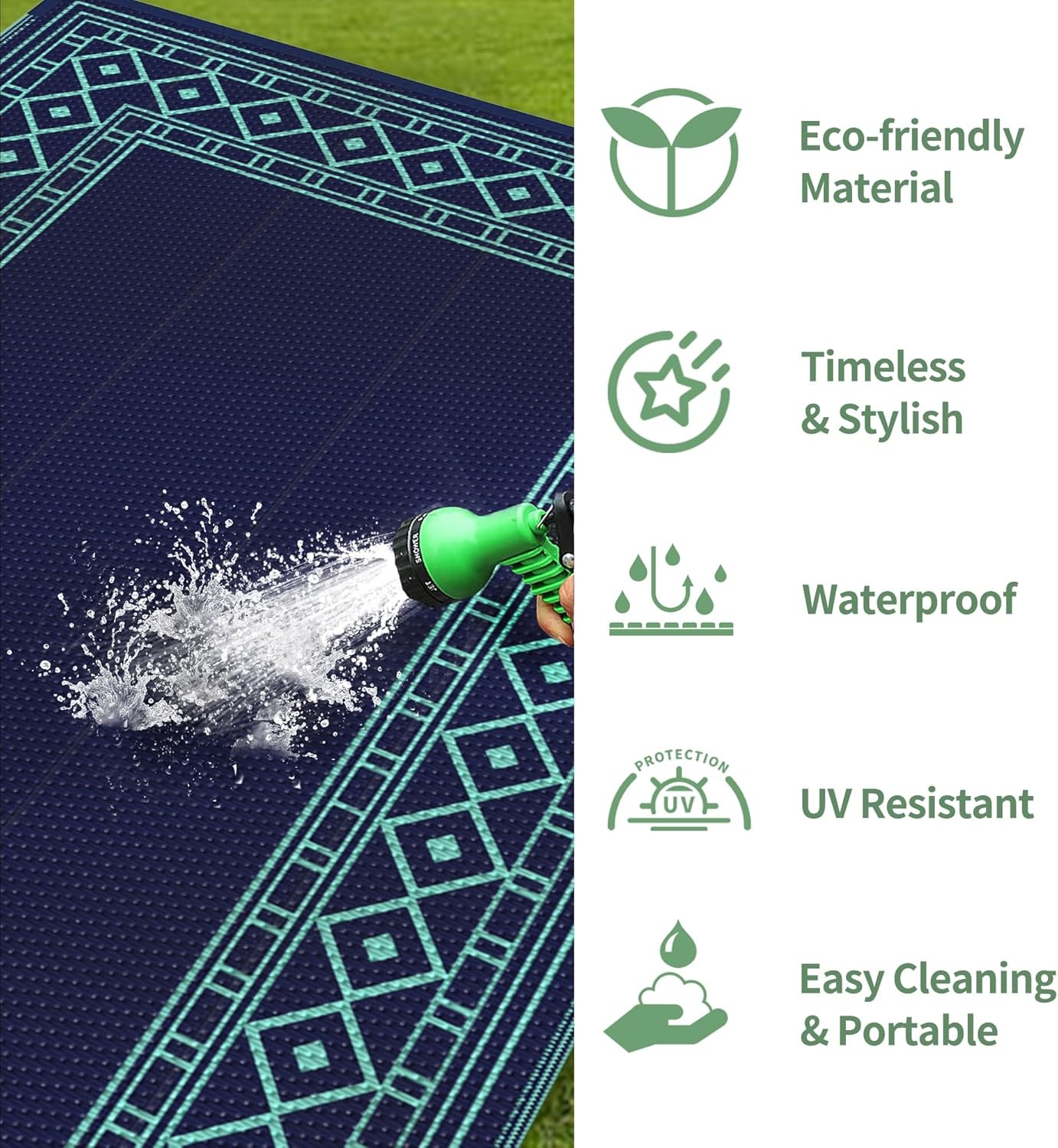 imageGENIMO Outdoor Rug Waterproof 6x9 for Patio Foldable Reversible Plastic Straw Carpet for Travel Trailers Outside Area Mat for Rv Deck Picnic Porch Camper Balcony Beach Purple amp GreyNavy Blue Jade Green Natural