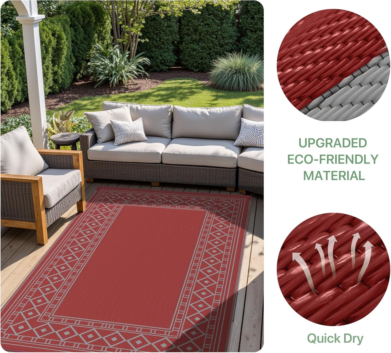 imageGENIMO Outdoor Rug Waterproof 6x9 for Patio Foldable Reversible Plastic Straw Carpet for Travel Trailers Outside Area Mat for Rv Deck Picnic Porch Camper Balcony Beach Purple amp GreyRed Grey Natural