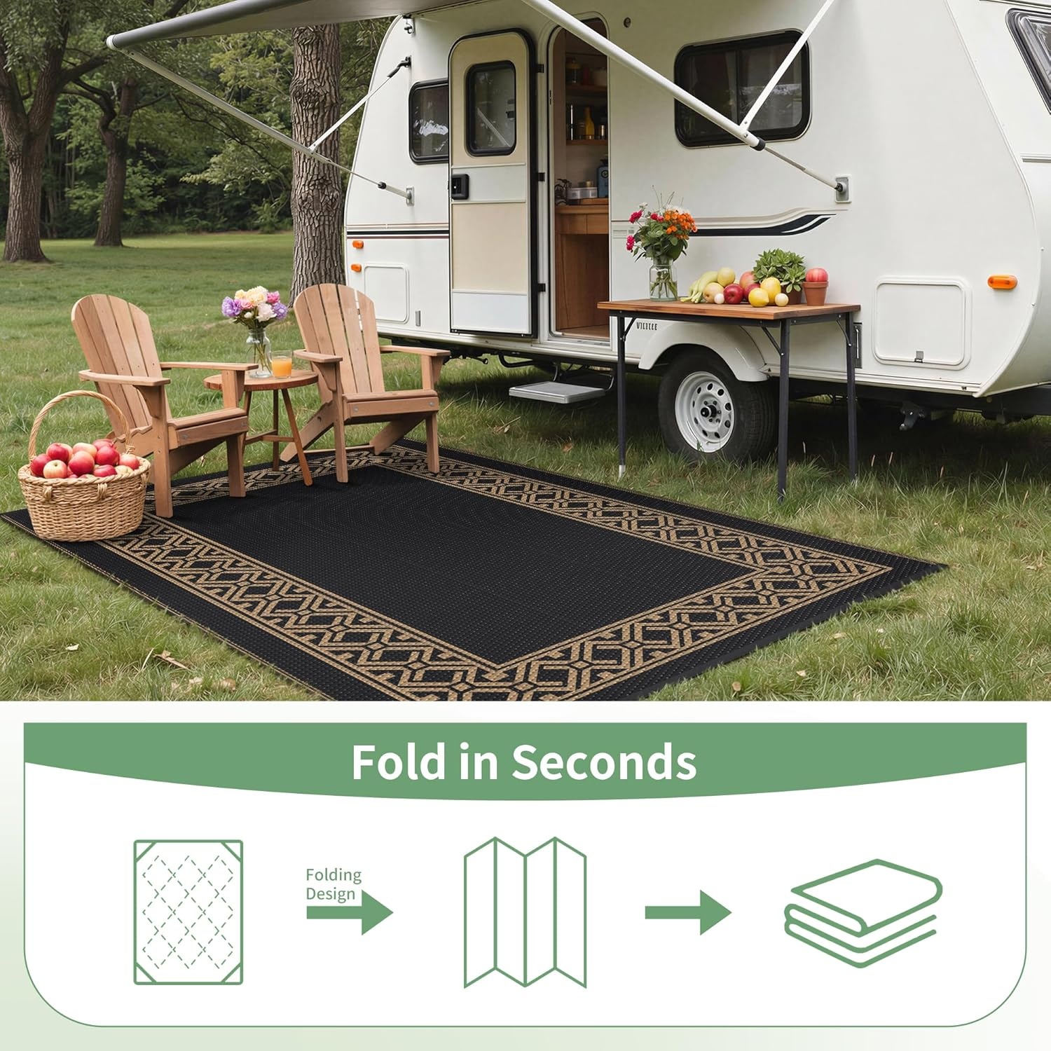 imageGENIMO Outdoor Rug Waterproof 6x9 for Patio Foldable Reversible Plastic Straw Carpet for Travel Trailers Outside Area Mat for Rv Deck Picnic Porch Camper Balcony Beach Purple amp GreyBlack Brownn