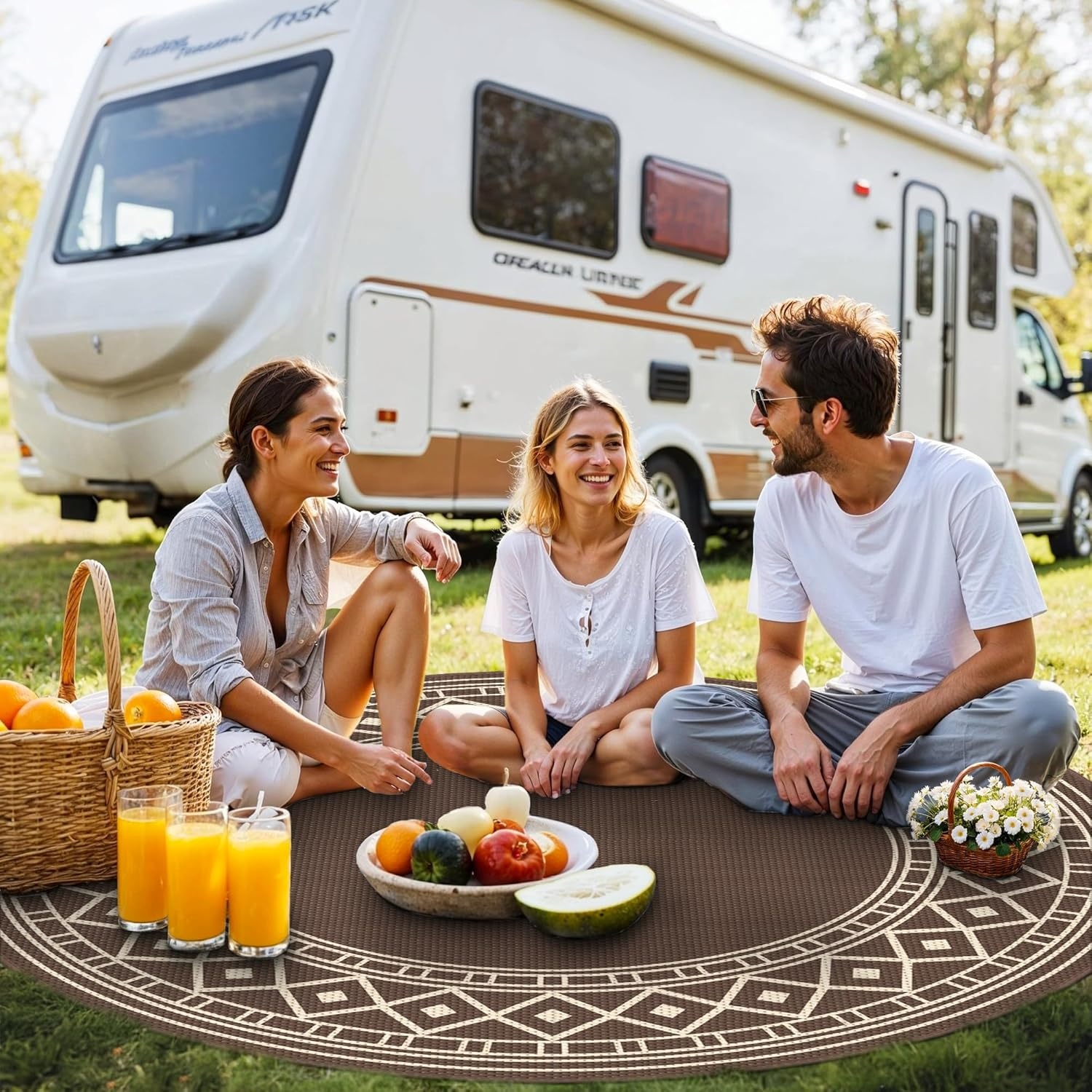 imageGENIMO Outdoor Rug Waterproof 6x9 for Patio Foldable Reversible Plastic Straw Carpet for Travel Trailers Outside Area Mat for Rv Deck Picnic Porch Camper Balcony Beach Purple amp GreyCoffee Beige Natural