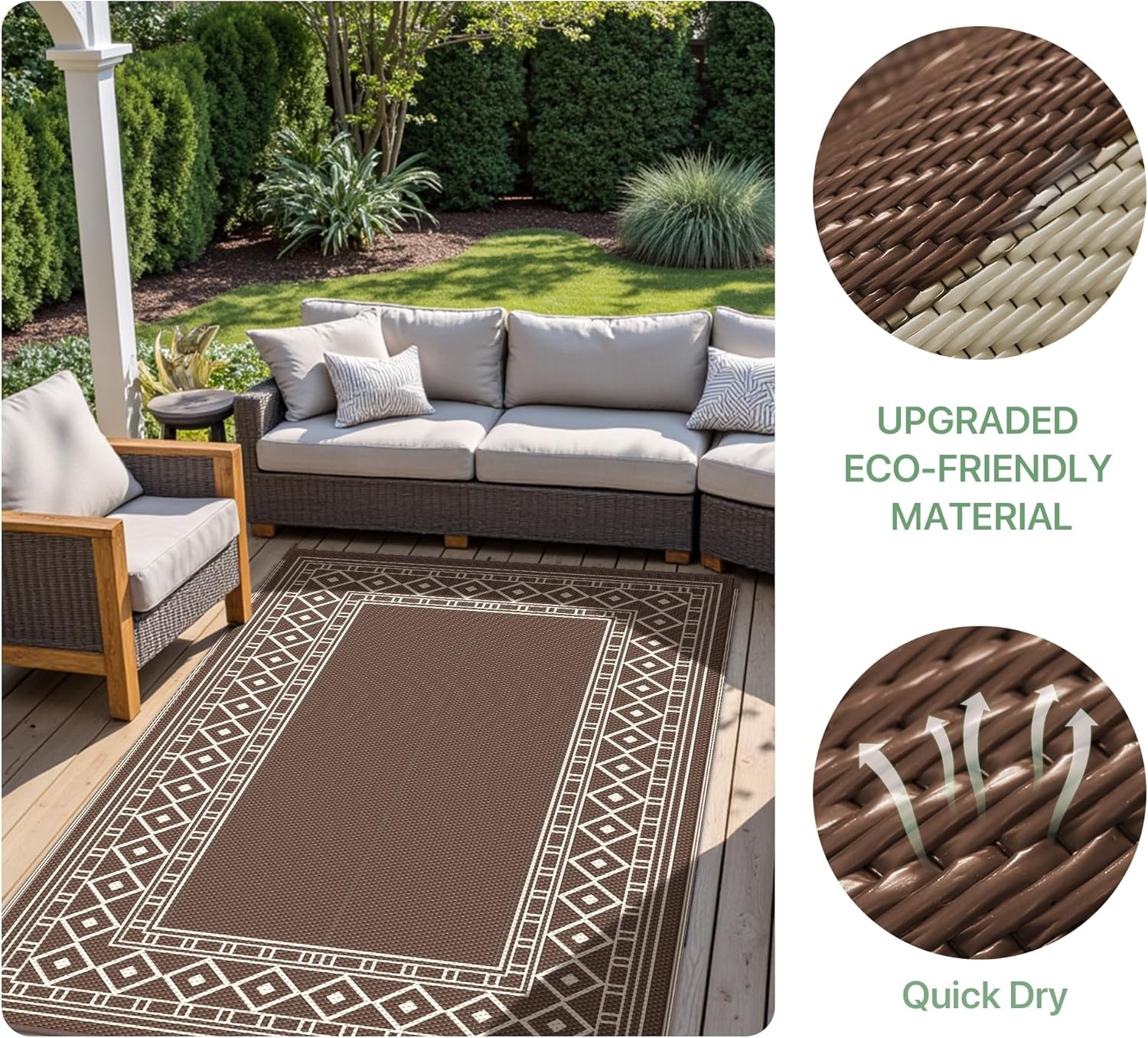 imageGENIMO Outdoor Rug Waterproof 6x9 for Patio Foldable Reversible Plastic Straw Carpet for Travel Trailers Outside Area Mat for Rv Deck Picnic Porch Camper Balcony Beach Purple amp GreyCoffee Beige Natural
