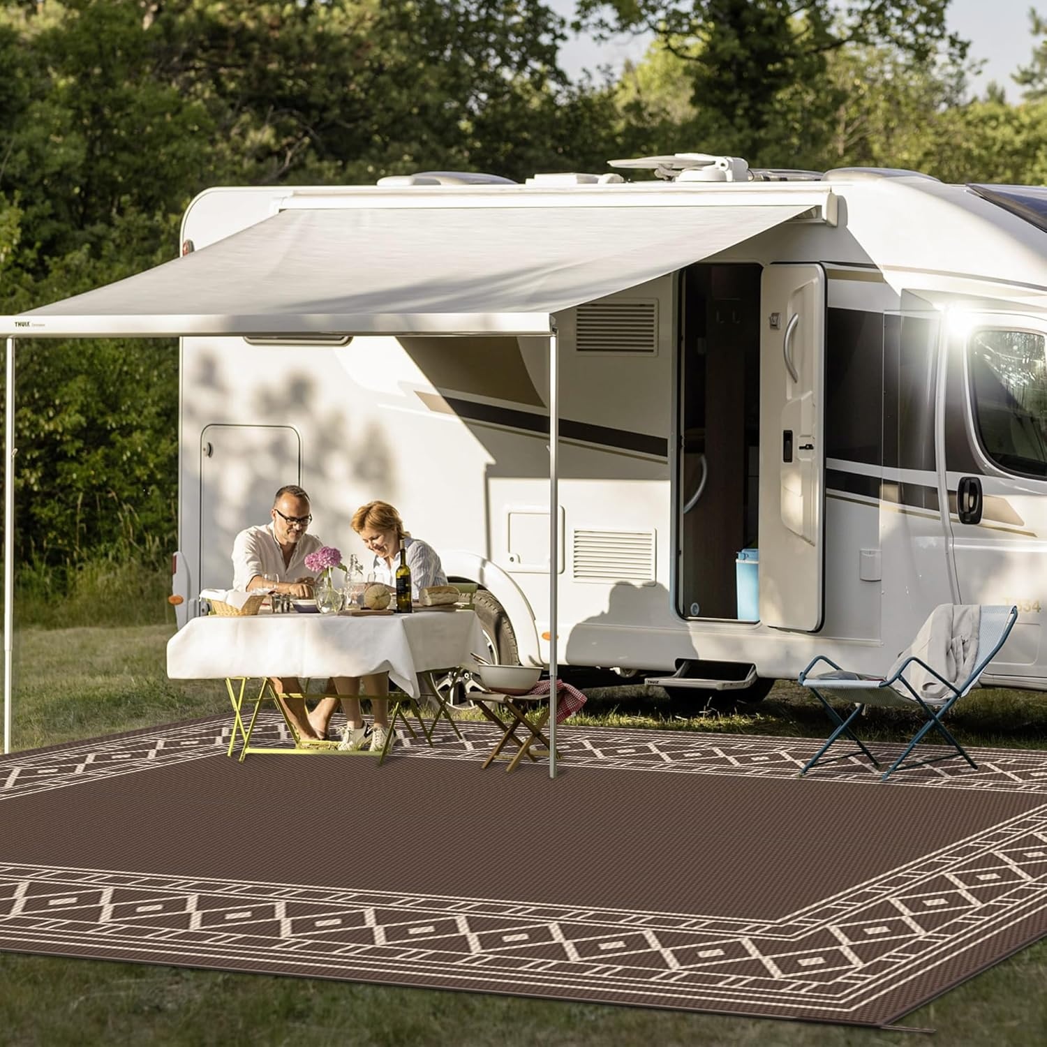 imageGENIMO Outdoor Rug Waterproof 6x9 for Patio Foldable Reversible Plastic Straw Carpet for Travel Trailers Outside Area Mat for Rv Deck Picnic Porch Camper Balcony Beach Purple amp GreyCoffee Beige Natural