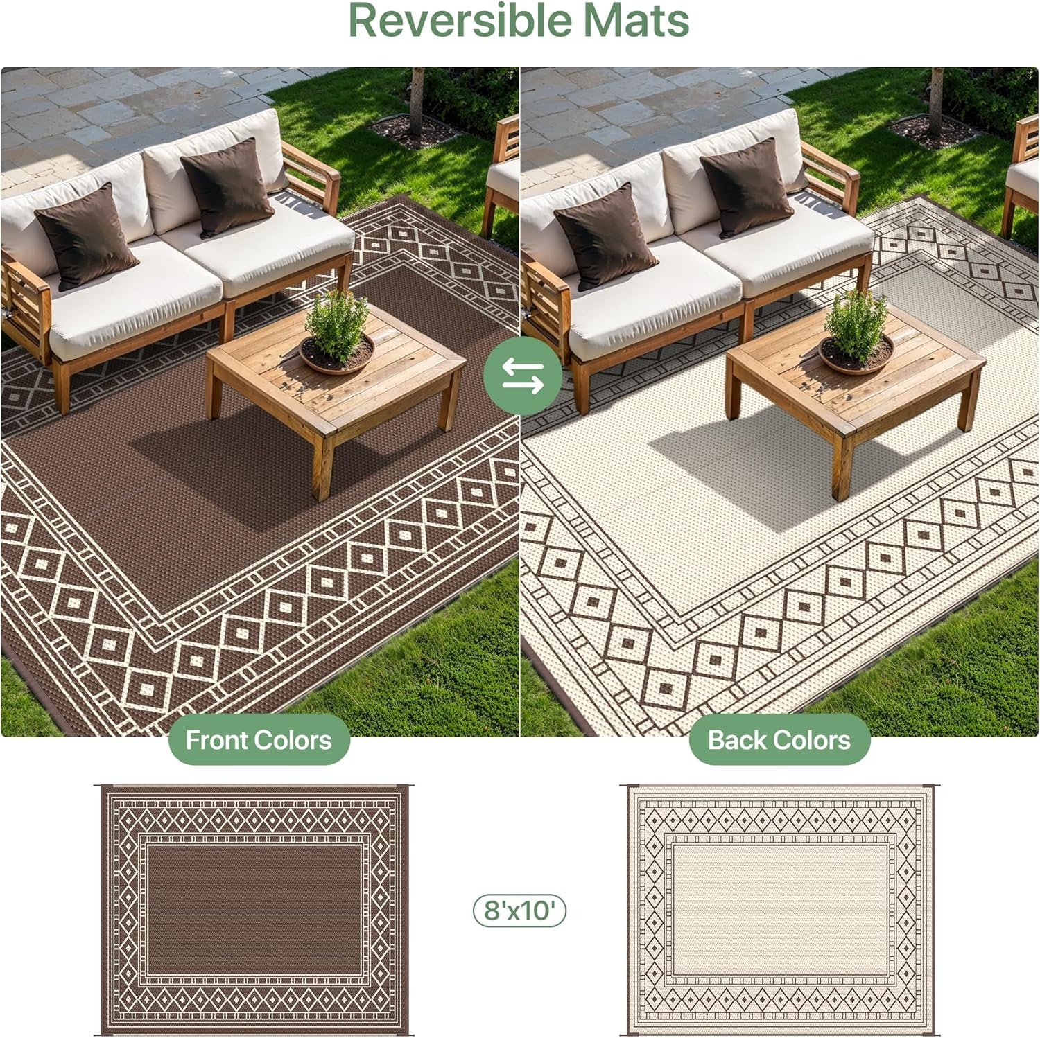 imageGENIMO Outdoor Rug Waterproof 6x9 for Patio Foldable Reversible Plastic Straw Carpet for Travel Trailers Outside Area Mat for Rv Deck Picnic Porch Camper Balcony Beach Purple amp GreyCoffee Beige Natural