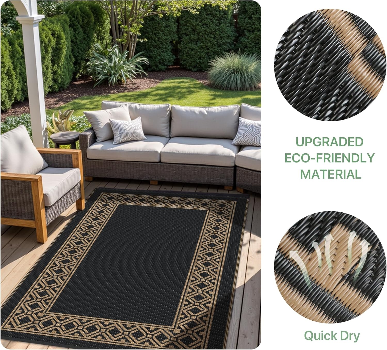 imageGENIMO Outdoor Rug Waterproof 6x9 for Patio Foldable Reversible Plastic Straw Carpet for Travel Trailers Outside Area Mat for Rv Deck Picnic Porch Camper Balcony Beach Purple amp GreyBlack Brownn