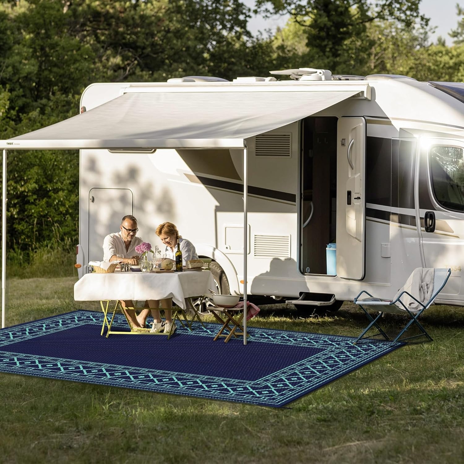 imageGENIMO Outdoor Rug Waterproof 6x9 for Patio Foldable Reversible Plastic Straw Carpet for Travel Trailers Outside Area Mat for Rv Deck Picnic Porch Camper Balcony Beach Purple amp GreyNavy Blue Jade Green Natural