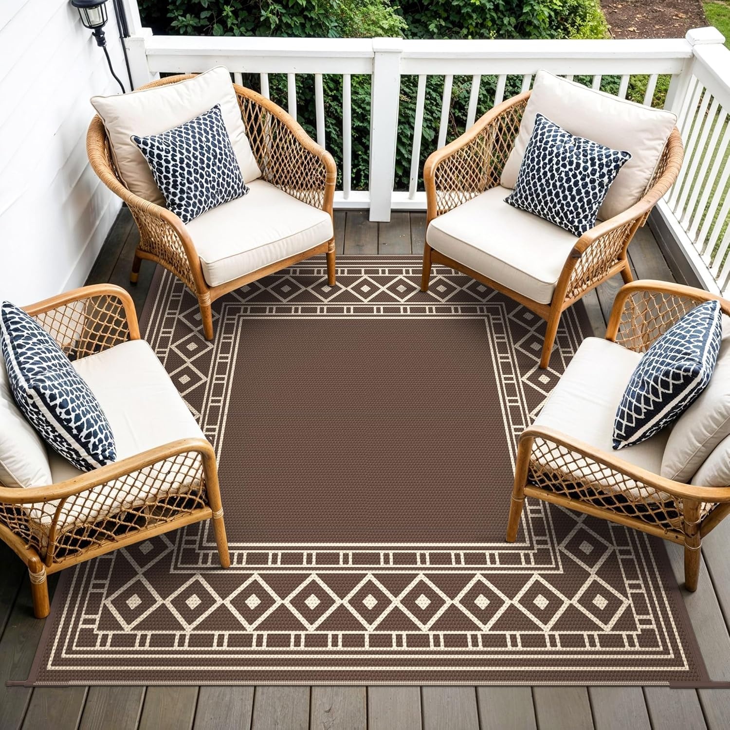 imageGENIMO Outdoor Rug Waterproof 6x9 for Patio Foldable Reversible Plastic Straw Carpet for Travel Trailers Outside Area Mat for Rv Deck Picnic Porch Camper Balcony Beach Purple amp GreyCoffee Beige Natural