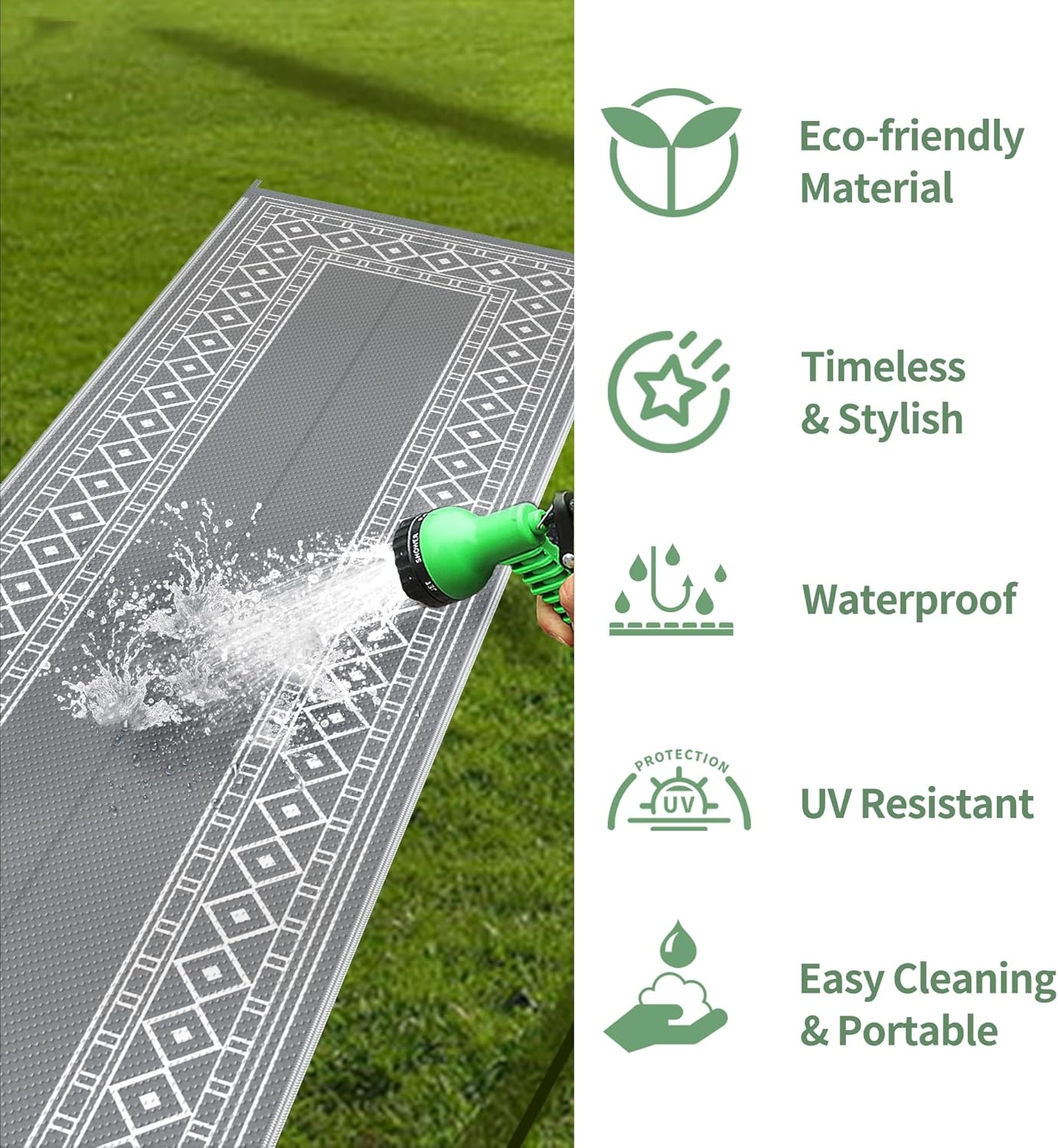 imageGENIMO Outdoor Rug Waterproof 6x9 for Patio Foldable Reversible Plastic Straw Carpet for Travel Trailers Outside Area Mat for Rv Deck Picnic Porch Camper Balcony Beach Purple amp GreyGrey White Natural