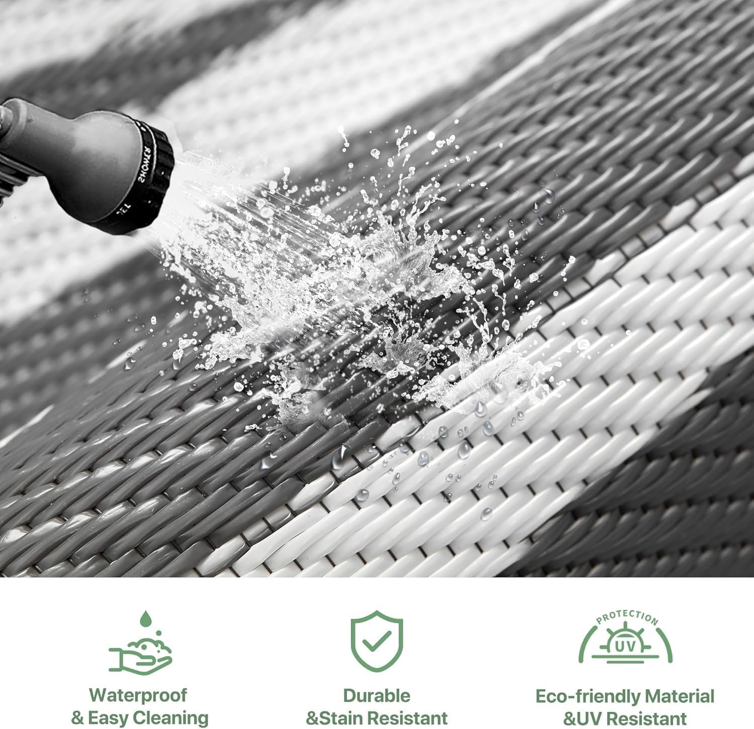 imageGENIMO Outdoor Rug Waterproof 6x9 for Patio Foldable Reversible Plastic Straw Carpet for Travel Trailers Outside Area Mat for Rv Deck Picnic Porch Camper Balcony Beach Purple amp GreyGrey White Natural