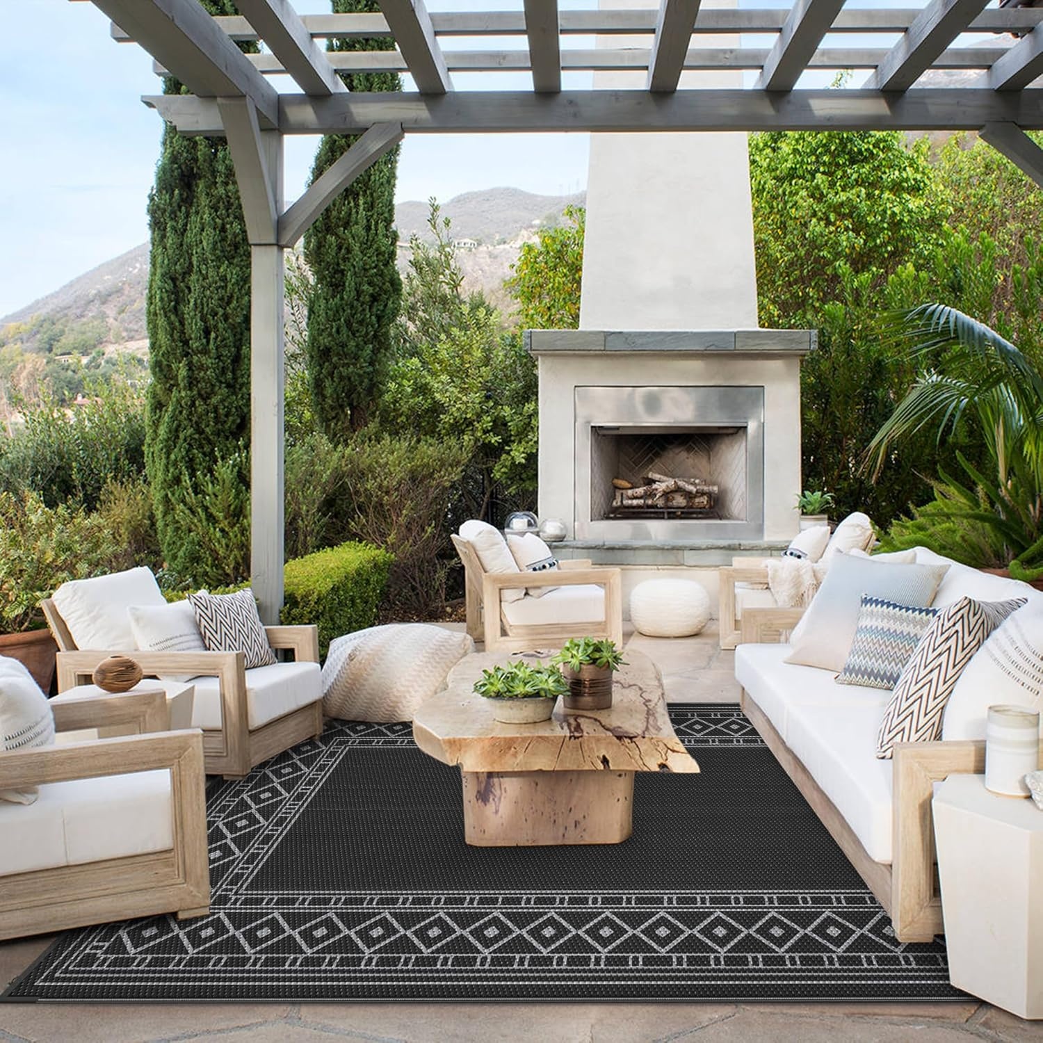 imageGENIMO Outdoor Rug Waterproof 6x9 for Patio Foldable Reversible Plastic Straw Carpet for Travel Trailers Outside Area Mat for Rv Deck Picnic Porch Camper Balcony Beach Purple amp GreyBlack Grey Natural