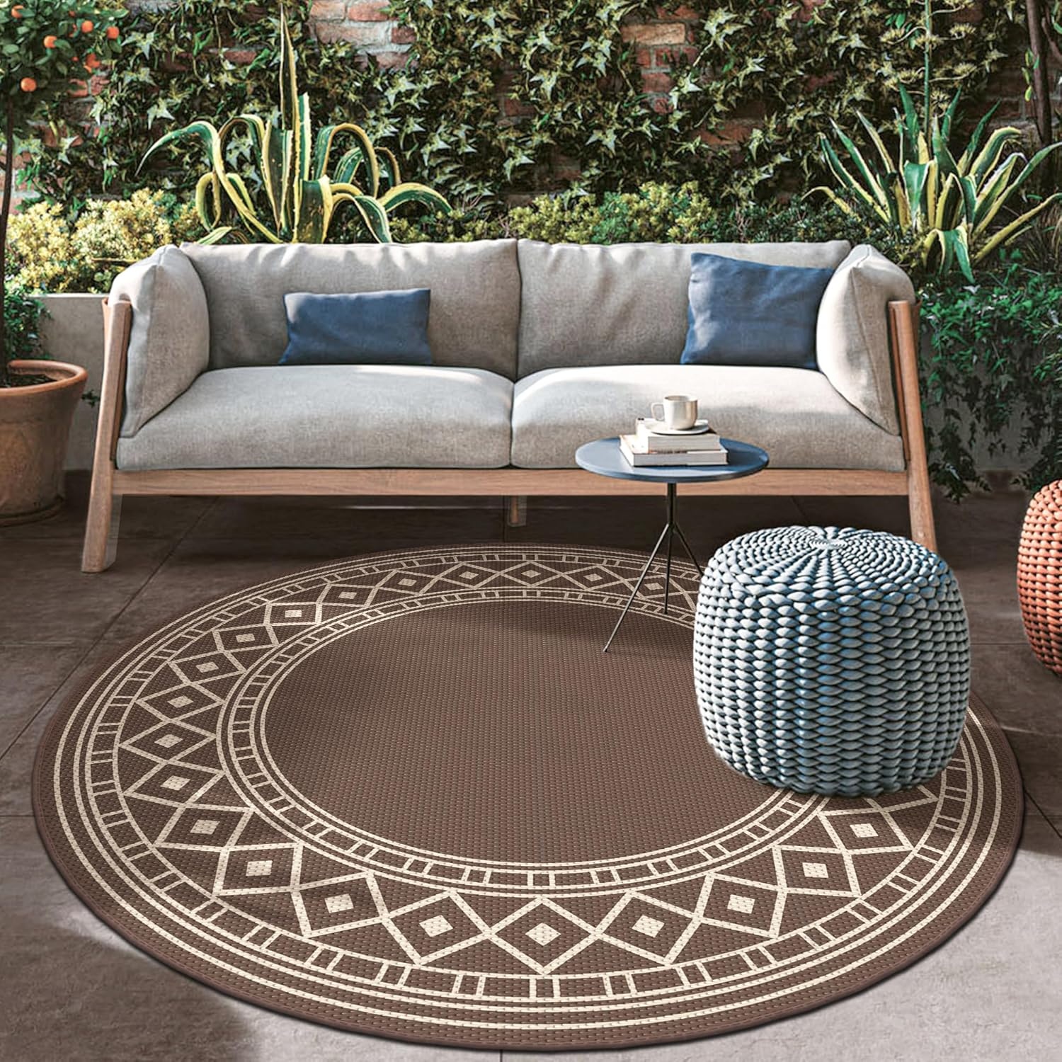 imageGENIMO Outdoor Rug Waterproof 6x9 for Patio Foldable Reversible Plastic Straw Carpet for Travel Trailers Outside Area Mat for Rv Deck Picnic Porch Camper Balcony Beach Purple amp GreyCoffee Beige Natural